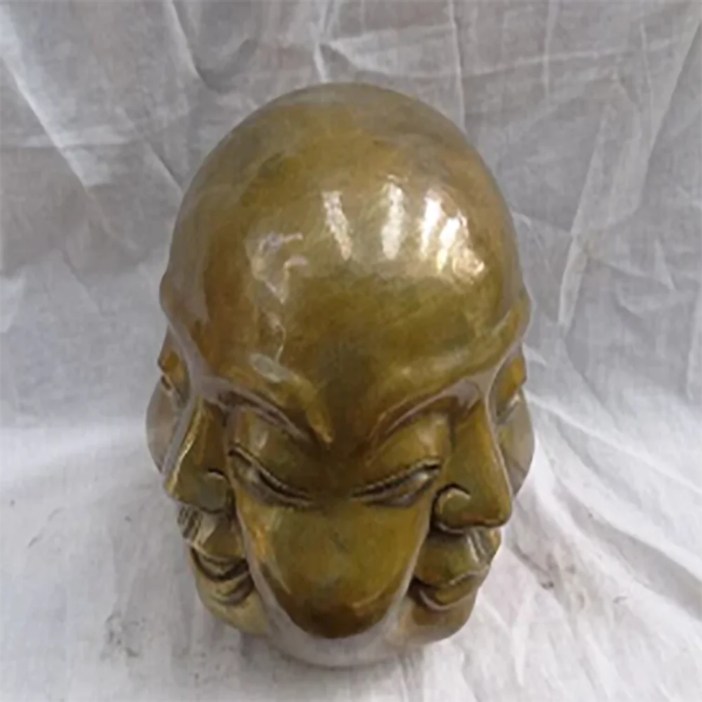 9CM China Chinese Bronze Copper Buddhism Happy 4 Face Maitreya Buddha Head Statue unicornio garden decoration