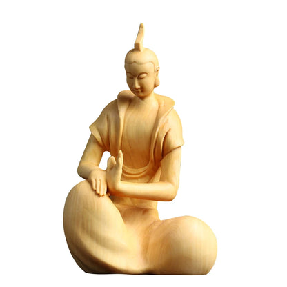 9CM Zen Tao Wood Feng Shui Sculpture Boxwood Home Tea Ceremony Office Sitting Wooden buddha Statue Home Decor