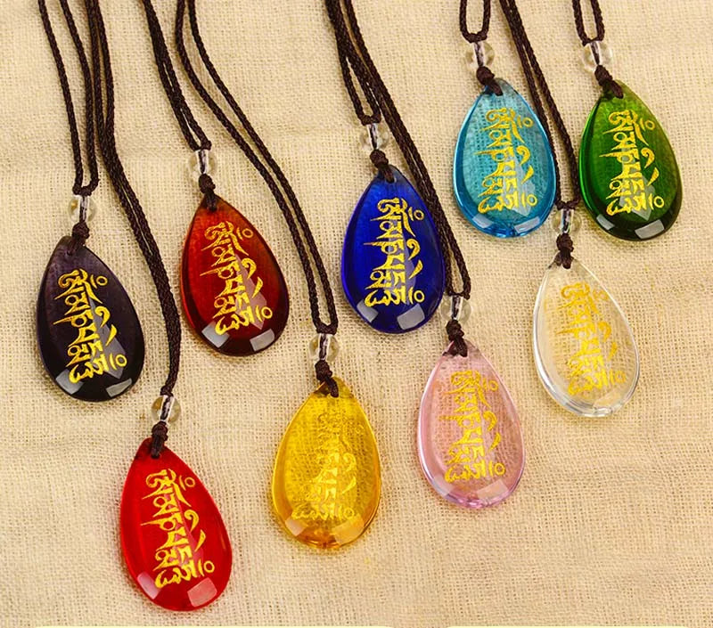 9P Greco-Buddhist pocket travel Exorcise evil spirits Almighty talisman GUANYIN Om mani padme hum Mantra crystal Pendant Amulet