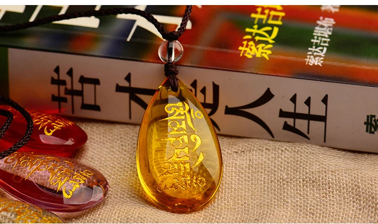 9P Greco-Buddhist pocket travel Exorcise evil spirits Almighty talisman GUANYIN Om mani padme hum Mantra crystal Pendant Amulet