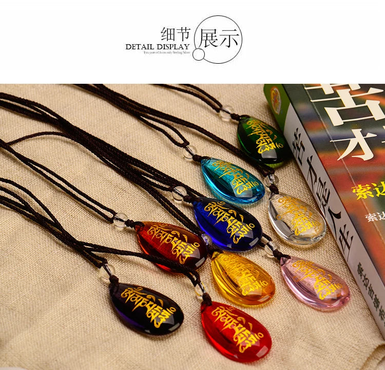 9P Greco-Buddhist pocket travel Exorcise evil spirits Almighty talisman GUANYIN Om mani padme hum Mantra crystal Pendant Amulet