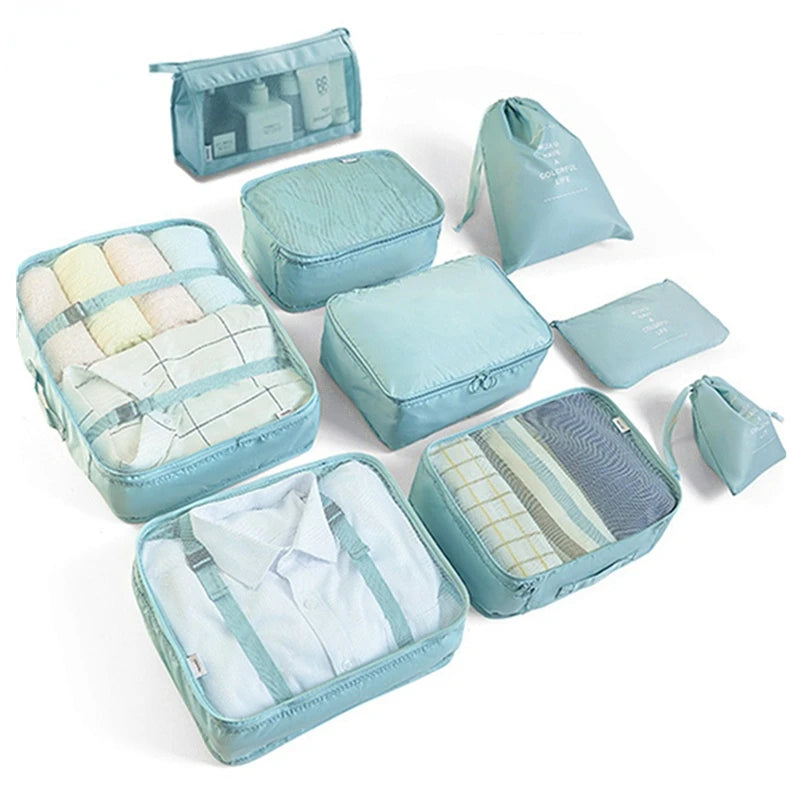 9PCS Unisex Travel Organizer Storage Bags Suitcase Packing Set Storage Cases Portable Luggage Organizer Clothes Shoes Tidy Pouch