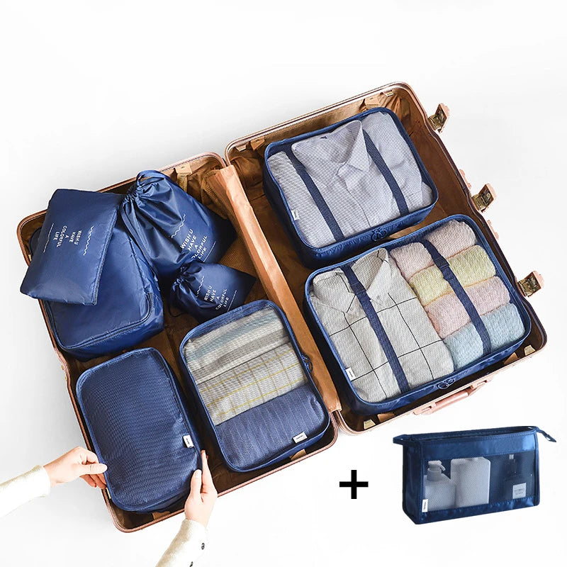 9PCS Unisex Travel Organizer Storage Bags Suitcase Packing Set Storage Cases Portable Luggage Organizer Clothes Shoes Tidy Pouch