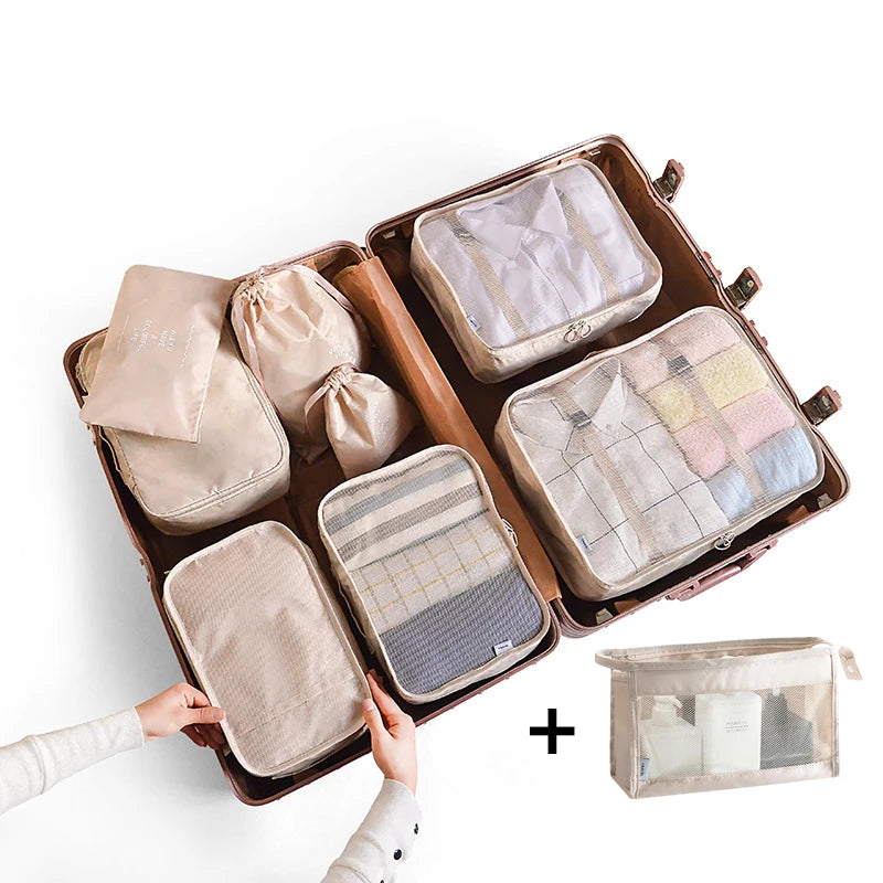9PCS Unisex Travel Organizer Storage Bags Suitcase Packing Set Storage Cases Portable Luggage Organizer Clothes Shoes Tidy Pouch