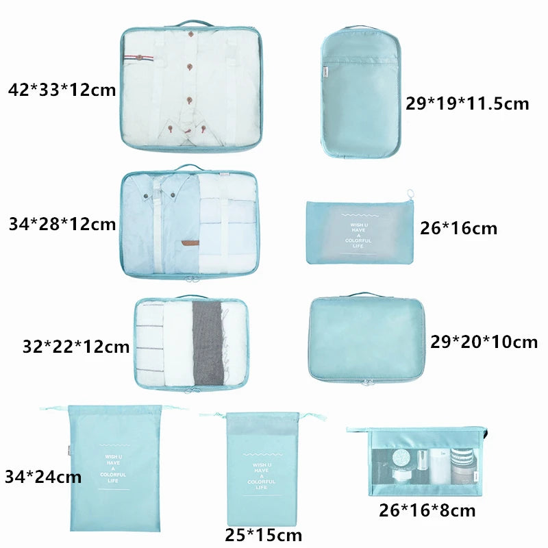 9PCS Unisex Travel Organizer Storage Bags Suitcase Packing Set Storage Cases Portable Luggage Organizer Clothes Shoes Tidy Pouch