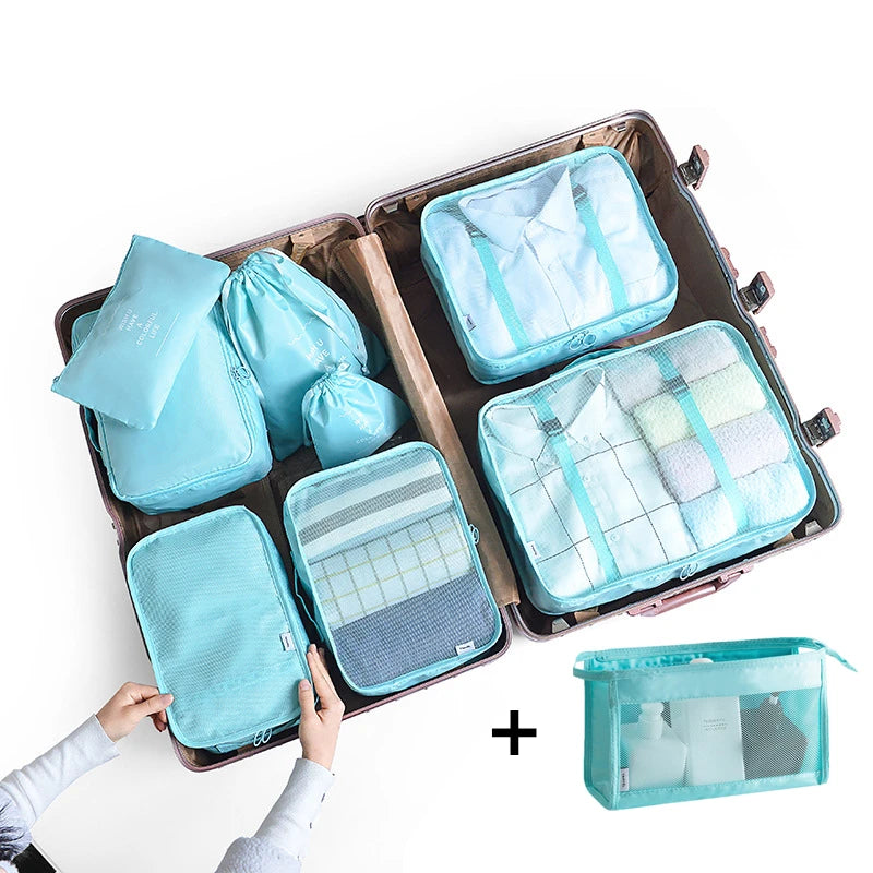 9PCS Unisex Travel Organizer Storage Bags Suitcase Packing Set Storage Cases Portable Luggage Organizer Clothes Shoes Tidy Pouch