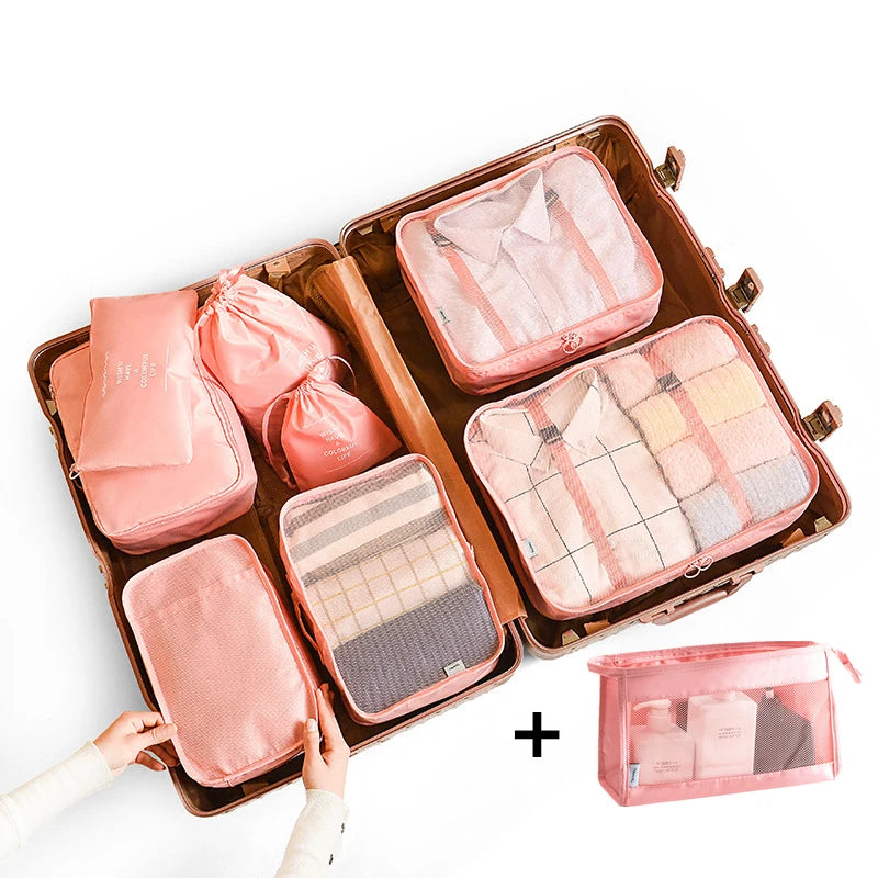 9PCS Unisex Travel Organizer Storage Bags Suitcase Packing Set Storage Cases Portable Luggage Organizer Clothes Shoes Tidy Pouch