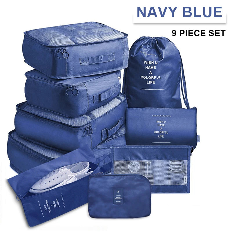 9Pcs/set Large Capacity Luggage Storage Bags For Packing Cube Clothes Underwear Cosmetic Travel Organizer Bag Toiletries Pouch