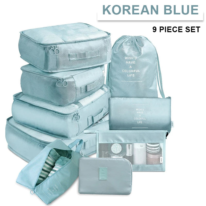 9Pcs/set Large Capacity Luggage Storage Bags For Packing Cube Clothes Underwear Cosmetic Travel Organizer Bag Toiletries Pouch