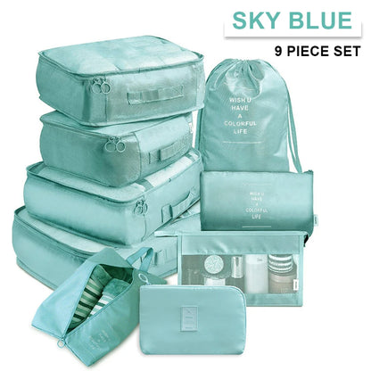 9Pcs/set Large Capacity Luggage Storage Bags For Packing Cube Clothes Underwear Cosmetic Travel Organizer Bag Toiletries Pouch