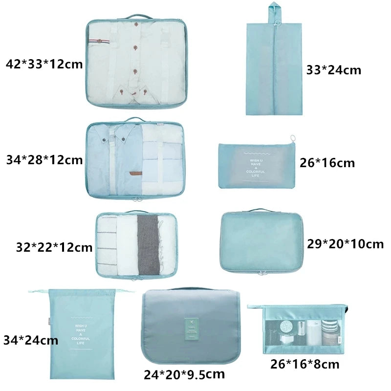 9Pcs/set Large Capacity Luggage Storage Bags For Packing Cube Clothes Underwear Cosmetic Travel Organizer Bag Toiletries Pouch