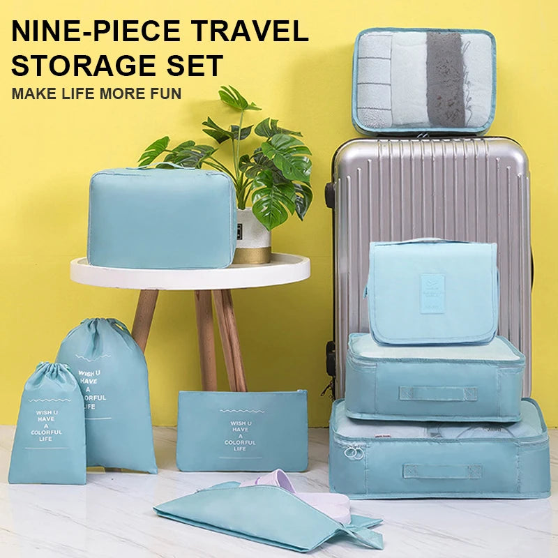 9Pcs/set Large Capacity Luggage Storage Bags For Packing Cube Clothes Underwear Cosmetic Travel Organizer Bag Toiletries Pouch