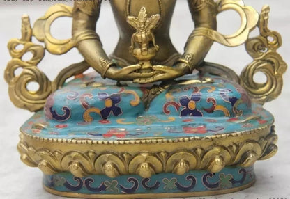 9Tibetan Buddhism Bronze Cloisonne Enamel Amitayus longevity God Buddha Statue
