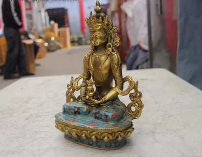 9Tibetan Buddhism Bronze Cloisonne Enamel Amitayus longevity God Buddha Statue