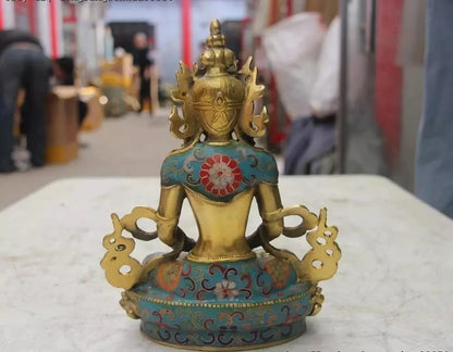 9Tibetan Buddhism Bronze Cloisonne Enamel Amitayus longevity God Buddha Statue
