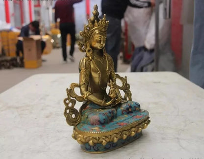 9Tibetan Buddhism Bronze Cloisonne Enamel Amitayus longevity God Buddha Statue