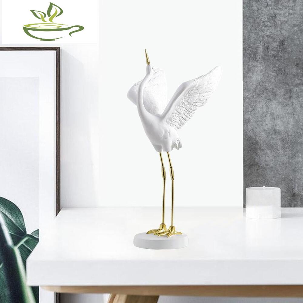 White Crane Birds Statue Sculpture Resin Home Decor Ornament A
