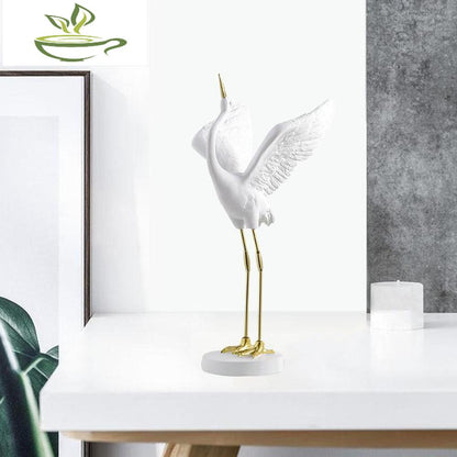 White Crane Birds Statue Sculpture Resin Home Decor Ornament A