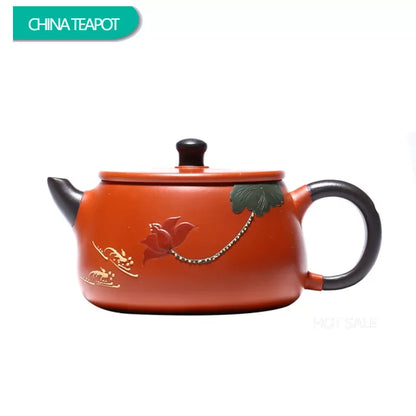 240ml Authentic Yixing Purple Clay Teapots Handmade Lotus Pattern Stone Scoop Tea Pot Raw Ore Zhu Mud Kettle Home Zisha Tea Set