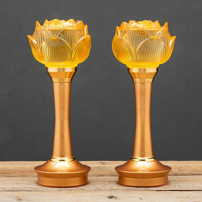 A PAIR 27CM high grade Buddhism HOME Temple shrine enshrine worship bless safety healthy good luck Lotus crystal buddha lamp