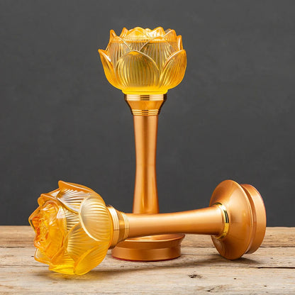 A PAIR 27CM high grade Buddhism HOME Temple shrine enshrine worship bless safety healthy good luck Lotus crystal buddha lamp