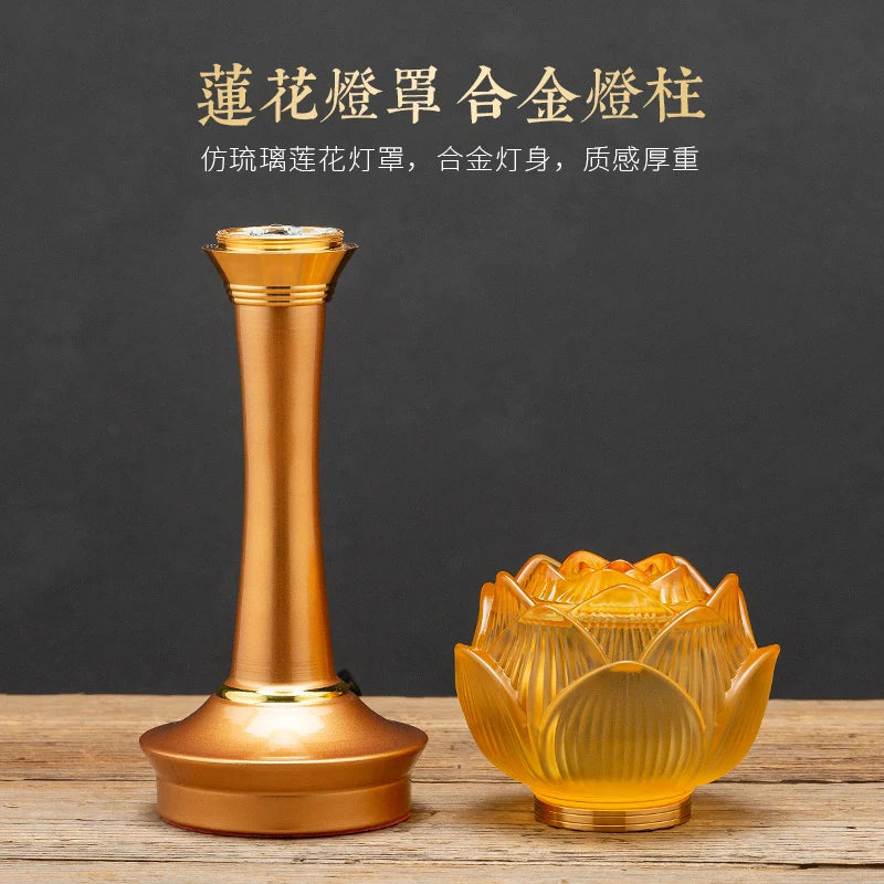 A PAIR 27CM high grade Buddhism HOME Temple shrine enshrine worship bless safety healthy good luck Lotus crystal buddha lamp
