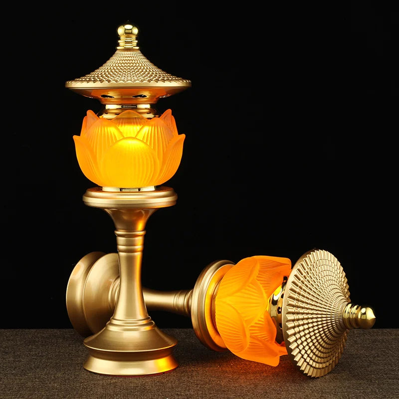 A PAIR 2PCS Buddhism Taoism HOME Temple shrine enshrine worship high grade buddha crystal lamp bless safety healthy good luck