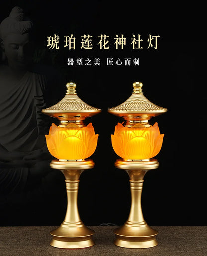 A PAIR 2PCS Buddhism Taoism HOME Temple shrine enshrine worship high grade buddha crystal lamp bless safety healthy good luck