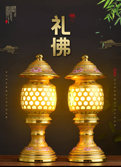 A PAIR 2pcs Buddhism high grade HOME Temple shrine enshrine worship bring wealth money good luck buddha God of wealth lamp 28cm