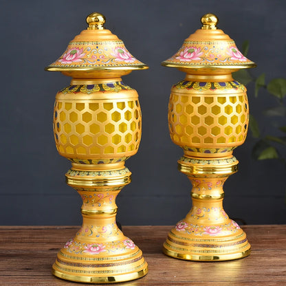 A PAIR 2pcs Buddhism high grade HOME Temple shrine enshrine worship bring wealth money good luck buddha God of wealth lamp 28cm