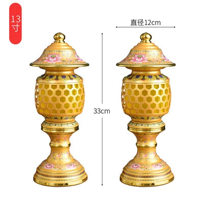 A PAIR 2pcs Buddhism high grade HOME Temple shrine enshrine worship bring wealth money good luck buddha God of wealth lamp 33cm