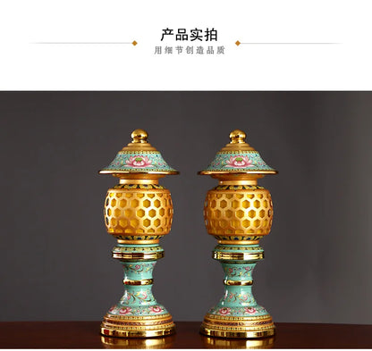 A PAIR 2pcs Buddhism high grade HOME Temple shrine enshrine worship bring wealth money good luck buddha God of wealth lamp 28cm