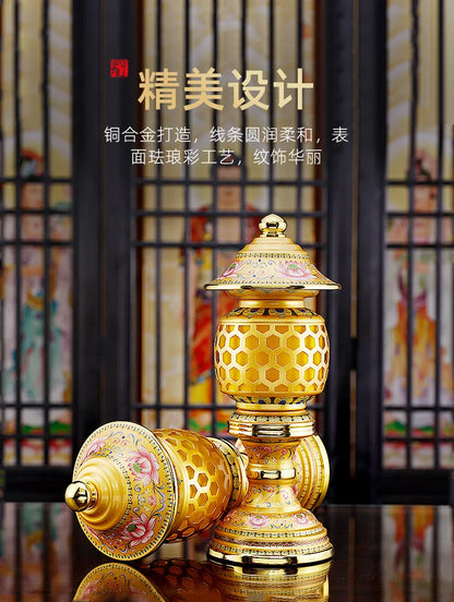 A PAIR 2pcs Buddhism high grade HOME Temple shrine enshrine worship bring wealth money good luck buddha God of wealth lamp 33cm
