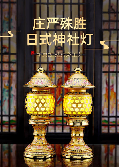 A PAIR 2pcs Buddhism high grade HOME Temple shrine enshrine worship bring wealth money good luck buddha God of wealth lamp 28cm