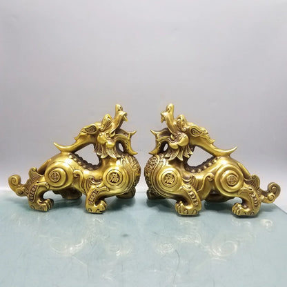 A PAIR 2pcs large Company home Porch lobby  thriving business money Good luck PI XIU dragon brass Sculpture ART Ornament