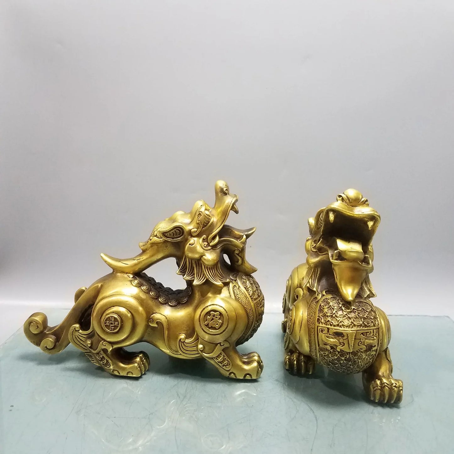 A PAIR 2pcs large Company home Porch lobby  thriving business money Good luck PI XIU dragon brass Sculpture ART Ornament