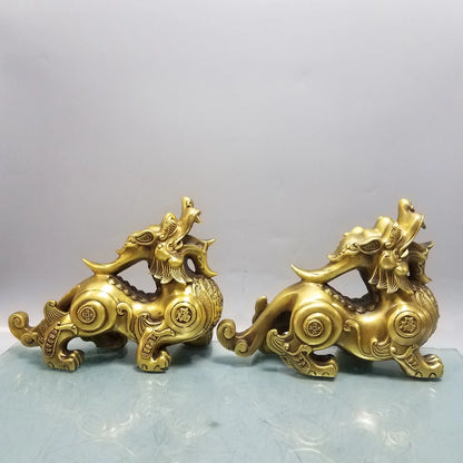 A PAIR 2pcs large Company home Porch lobby  thriving business money Good luck PI XIU dragon brass Sculpture ART Ornament