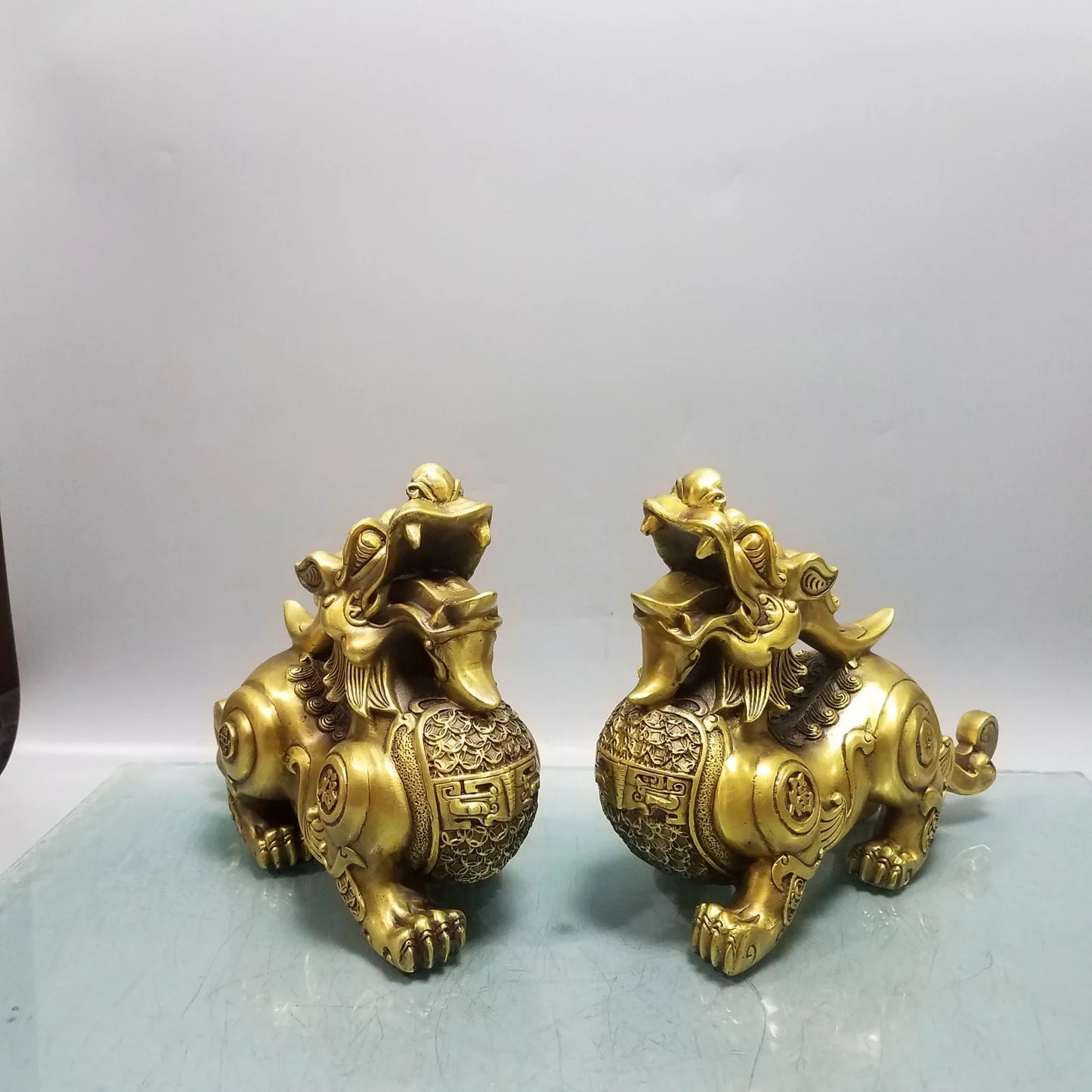 A PAIR 2pcs large Company home Porch lobby  thriving business money Good luck PI XIU dragon brass Sculpture ART Ornament
