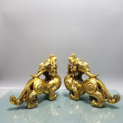 A PAIR 2pcs large Company home Porch lobby  thriving business money Good luck PI XIU dragon brass Sculpture ART Ornament