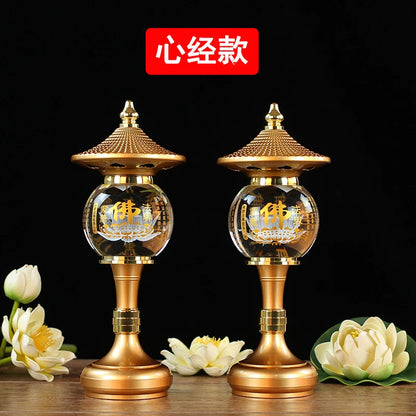 A PAIR 30cm large high grade Buddhism HOME Temple shrine enshrine worship bless safety healthy good luck crystal buddha lamp