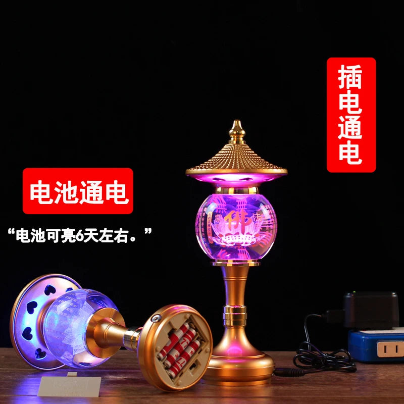 A PAIR 30cm large high grade Buddhism HOME Temple shrine enshrine worship bless safety healthy good luck crystal buddha lamp