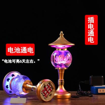 A PAIR 30cm large high grade Buddhism HOME Temple shrine enshrine worship bless safety healthy good luck crystal buddha lamp