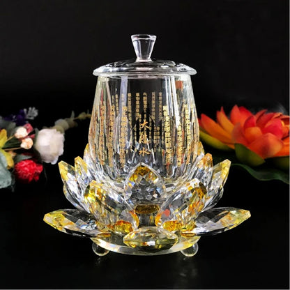 A PAIR 3pcs high grade Buddhist supplies HOME Temple shrine enshrine worship buddha scripture Crystal lotus holy water cup