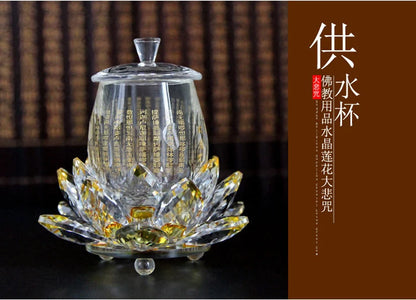 A PAIR 3pcs high grade Buddhist supplies HOME Temple shrine enshrine worship buddha scripture Crystal lotus holy water cup
