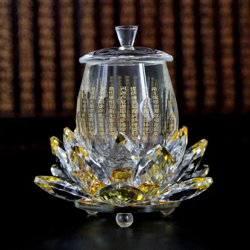 A PAIR 3pcs high grade Buddhist supplies HOME Temple shrine enshrine worship buddha scripture Crystal lotus holy water cup