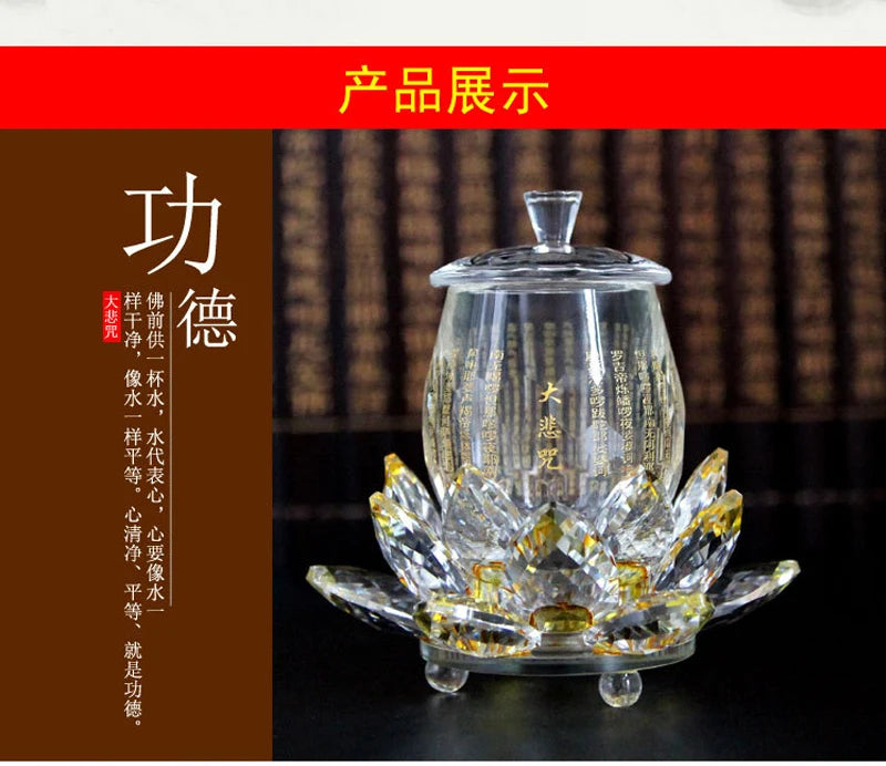 A PAIR 3pcs high grade Buddhist supplies HOME Temple shrine enshrine worship buddha scripture Crystal lotus holy water cup