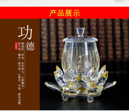A PAIR 3pcs high grade Buddhist supplies HOME Temple shrine enshrine worship buddha scripture Crystal lotus holy water cup