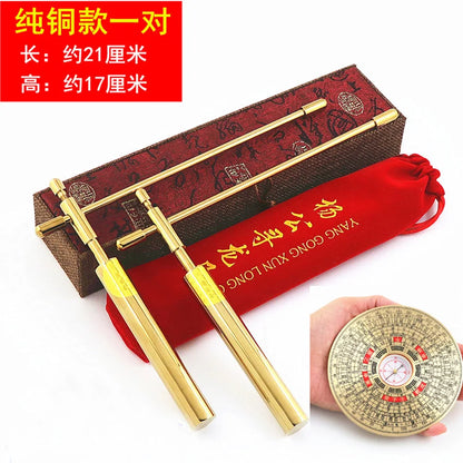 A PAIR Geomantic master tool Asia efficacious Eight Diagrams FENG SHUI Compass magnetic divine dragon dowsing Rod LUO PAN book