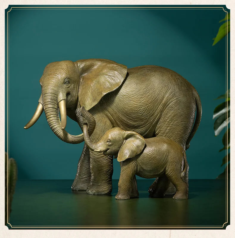 A PAIR Limited Edition 2023  NEW Original lucky Mother child elephant bronze Sculpture home office business animal art Ornament