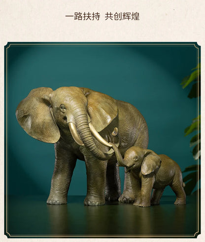 A PAIR Limited Edition 2023  NEW Original lucky Mother child elephant bronze Sculpture home office business animal art Ornament